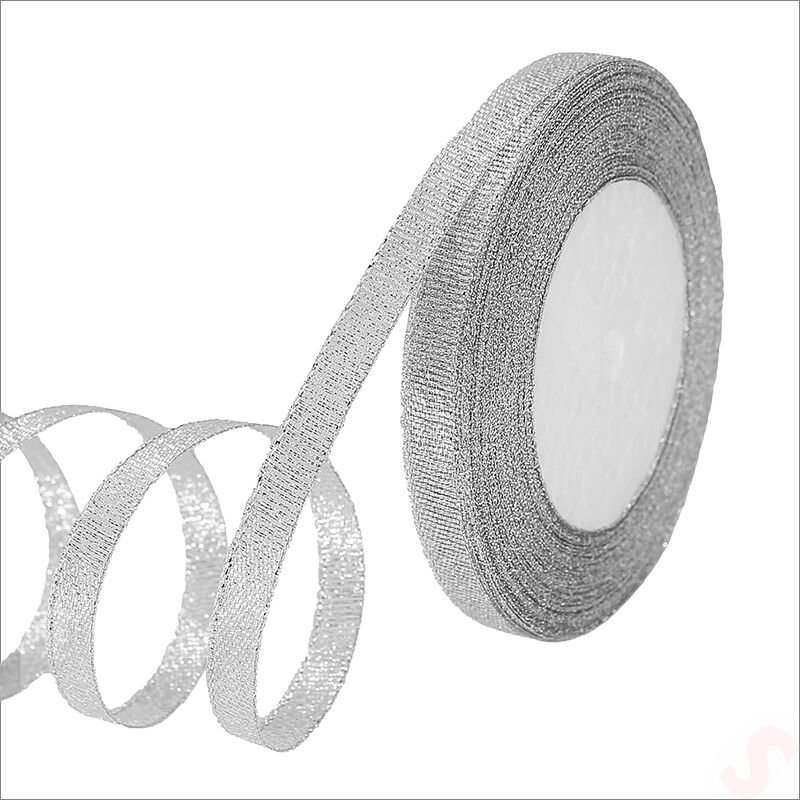 Parlak Simli Organze Kurdele, 1 cm x 23 mt - Gümüş
