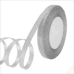 Parlak Simli Organze Kurdele, 1 cm x 23 mt - Gümüş