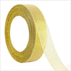 Parlak Simli Organze Kurdele, 2,5 cm x 23 mt - Altın