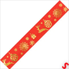 Altın Baskılı Yılbaşı Grogren Kurdele, 2,5cm x 23mt - Kırmızı