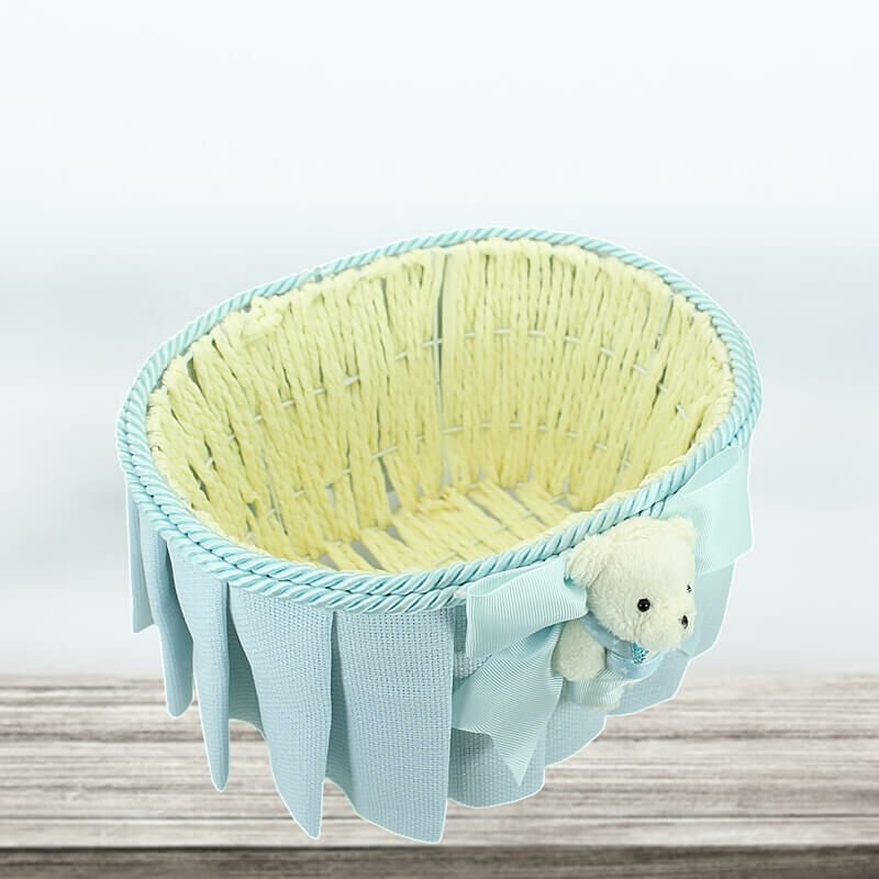 Ayıcıklı Oval Sepet, Mavi Süslü