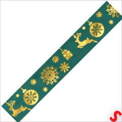 Altın Baskılı Yılbaşı Grogren Kurdele, 2,5cm x 23mt - Yeşil