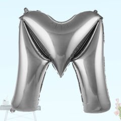 M Harf Folyo Balon, 100 cm - Gümüş