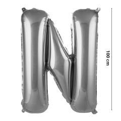 N Harf Folyo Balon, 100 cm - Gümüş