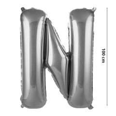 N Harf Folyo Balon, 100 cm - Gümüş