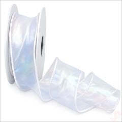 Hologram Efektli Organze Kurdele, 4 cm x 9,15 mt - Beyaz