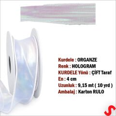 Hologram Efektli Organze Kurdele, 4 cm x 9,15 mt - Beyaz