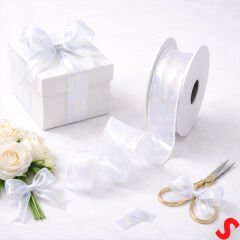 Hologram Efektli Organze Kurdele, 4 cm x 9,15 mt - Beyaz