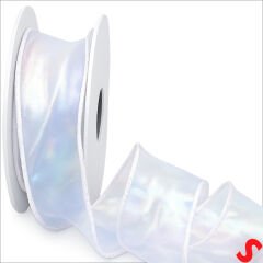 Hologram Efektli Organze Kurdele, 4 cm x 9,15 mt - Beyaz