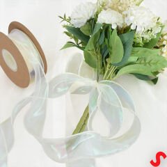 Hologram Efektli Organze Kurdele, 4 cm x 9,15 mt - Beyaz