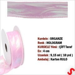 Hologram Efektli Organze Kurdele, 4 cm x 9,15 mt - Pembe