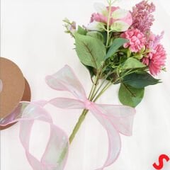 Hologram Efektli Organze Kurdele, 4 cm x 9,15 mt - Pembe