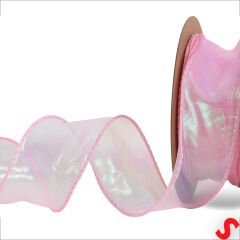 Hologram Efektli Organze Kurdele, 4 cm x 9,15 mt - Pembe