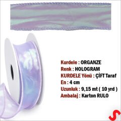 Hologram Efektli Organze Kurdele, 4 cm x 9,15 mt - Lila