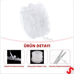 İncili ve Satenli Organze Kurdele, 4 cm x 4,57 mt - Beyaz