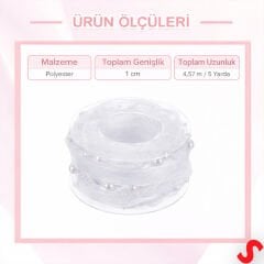 İncili ve Satenli Organze Kurdele, 4 cm x 4,57 mt - Beyaz