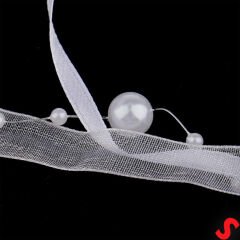 İncili ve Satenli Organze Kurdele, 4 cm x 4,57 mt - Beyaz