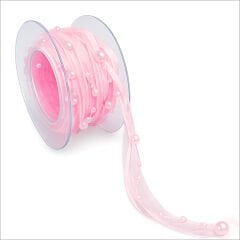 İncili ve Satenli Organze Kurdele, 4 cm x 4,57 mt - Pembe