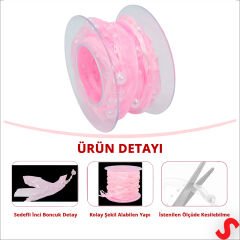 İncili ve Satenli Organze Kurdele, 4 cm x 4,57 mt - Pembe