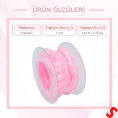 İncili ve Satenli Organze Kurdele, 4 cm x 4,57 mt - Pembe