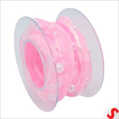 İncili ve Satenli Organze Kurdele, 4 cm x 4,57 mt - Pembe