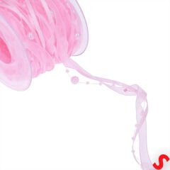 İncili ve Satenli Organze Kurdele, 4 cm x 4,57 mt - Pembe