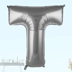 T Harf Folyo Balon, 100 cm - Gümüş