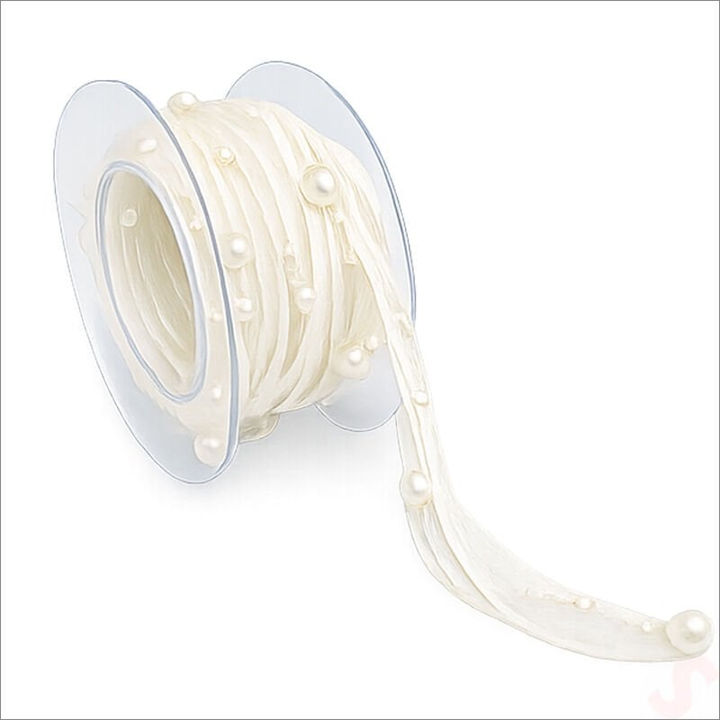 İncili ve Satenli Organze Kurdele, 4 cm x 4,57 mt - Krem