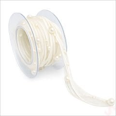 İncili ve Satenli Organze Kurdele, 4 cm x 4,57 mt - Krem