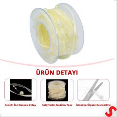 İncili ve Satenli Organze Kurdele, 4 cm x 4,57 mt - Krem