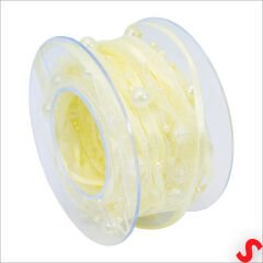 İncili ve Satenli Organze Kurdele, 4 cm x 4,57 mt - Krem