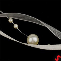 İncili ve Satenli Organze Kurdele, 4 cm x 4,57 mt - Krem