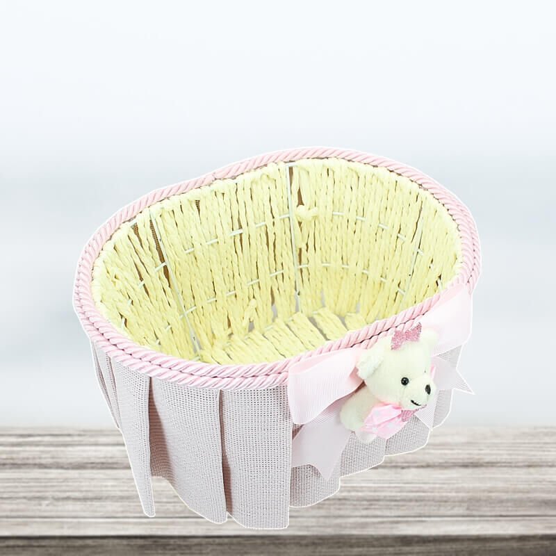 Ayıcıklı Oval Sepet, Pembe Süslü