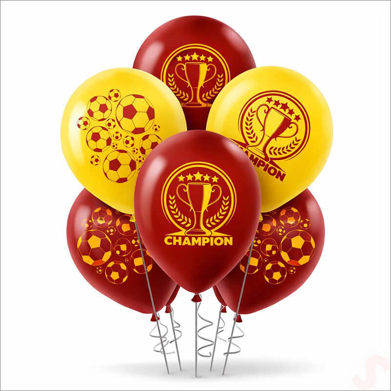Futbol Temalı Sarı Kırmızı Champion Balon - 30 cm x 8 Adet
