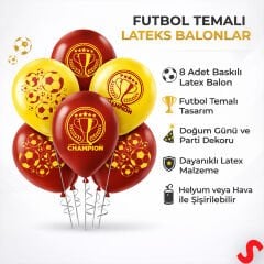 Futbol Temalı Sarı Kırmızı Champion Balon - 30 cm x 8 Adet