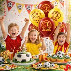 Futbol Temalı Sarı Kırmızı Champion Balon - 30 cm x 8 Adet