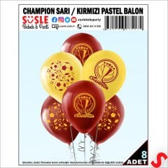 Futbol Temalı Sarı Kırmızı Champion Balon - 30 cm x 8 Adet