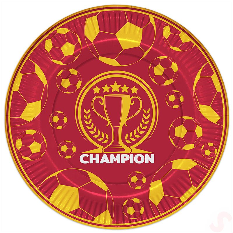 Futbol Sarı Kırmızı Champion Karton Tabak - 23cm x 8 Adet