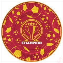 Futbol Sarı Kırmızı Champion Karton Tabak - 23cm x 8 Adet