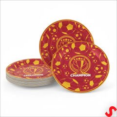 Futbol Sarı Kırmızı Champion Karton Tabak - 23cm x 8 Adet