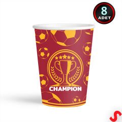 Futbol Temalı Sarı Kırmızı Champion Karton Bardak - 8 Adet