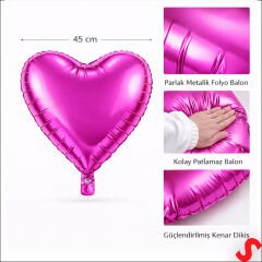 Kalp Folyo Balon, 45 cm - Fuşya