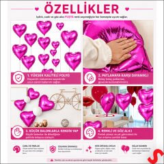 Kalp Folyo Balon, 45 cm - Fuşya