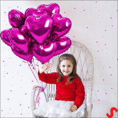 Kalp Folyo Balon, 45 cm - Fuşya
