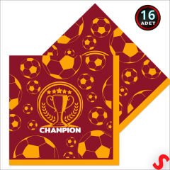 Futbol Temalı Sarı Kırmızı Champion Peçete - 33 cm x 16 Adet