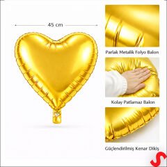 Kalp Folyo Balon, 45 cm - Altın