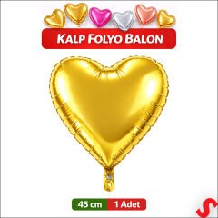 Kalp Folyo Balon, 45 cm - Altın
