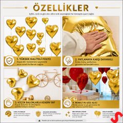 Kalp Folyo Balon, 45 cm - Altın