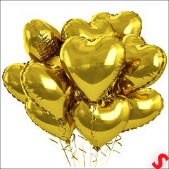 Kalp Folyo Balon, 45 cm - Altın