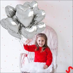 Kalp Folyo Balon, 45 cm - Gümüş